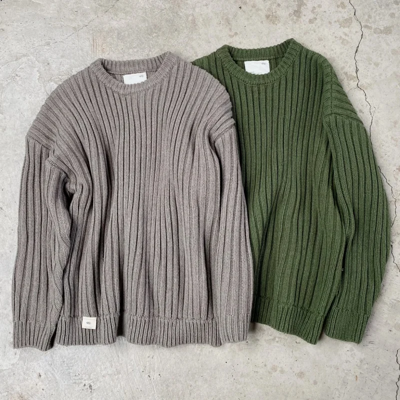 

High Quality Vertical Striped Knitted Round Neck Pullover Winter Madness Sweater Casual Street Solid Color Basic Men Women Tops