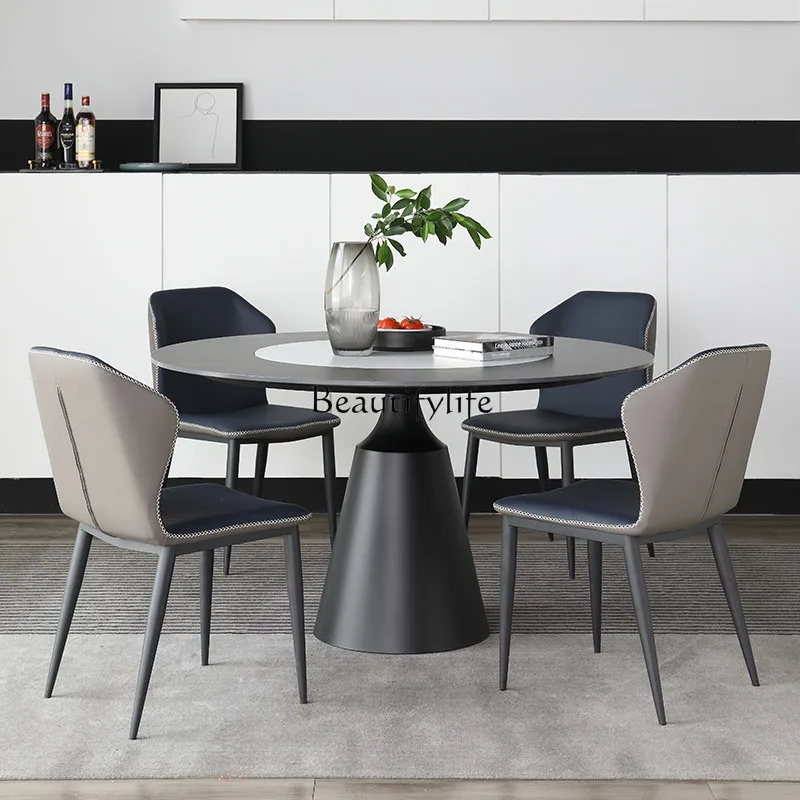 

ls 42 Built-in turntable household Italian simple Delifeng rock slab round dining table