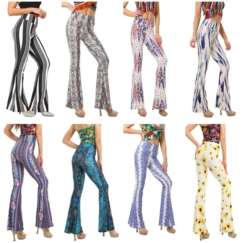 

Trendy Tight Bodycon Disco Print Bell Bot Women's Casual Pants Nightclub Faionable Hip Hop Long Trousers Polyester Fiber