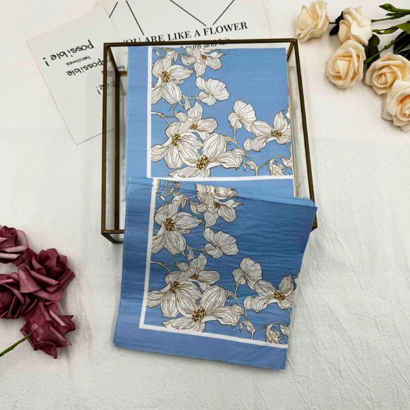 Sets de table College haut de gamme, 33x33cm, modèle floral bleu, carré, pour grill, fête, restaurant, poulet, 10/20 pièces