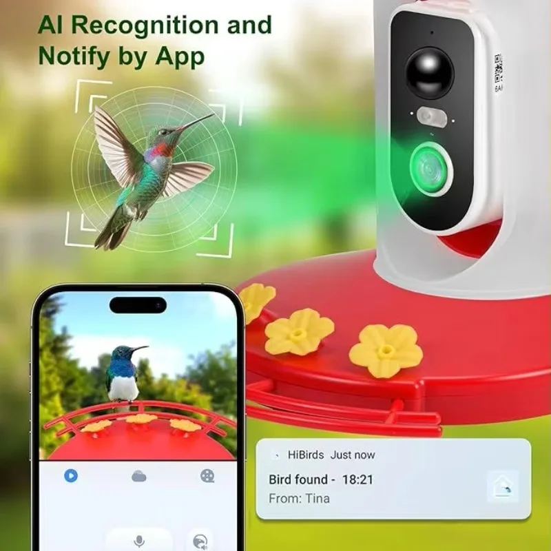 Outdoor AI Smart Iron Durable Eco-Friendly Squirrel Repelling Bird Feeder Camera Hanging Solar Hummingbird Feeder with Bowls