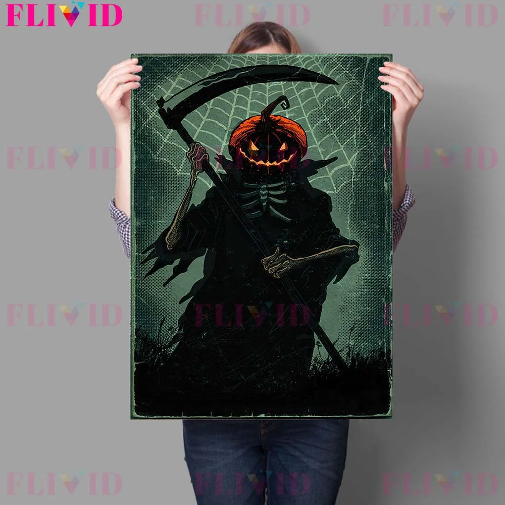 Headless Knight And Pumpkin Death Vintage Wall Art Canvas Painting Three Skeletons Art Poster And Print Home Decoration Unframed