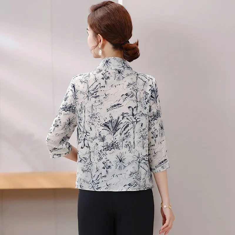 Nuova camicia cinese estiva alla moda nuovo stile stampato temperamento slim top a maniche lunghe