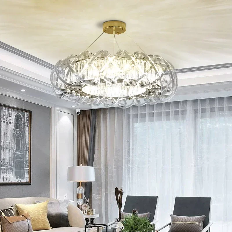 

YECTSKI Led E14 Post Modern Crystal Luxury Round Chandelier Lamp For Living Room Bedroom Model Dinning Room Villa Lustre Hanging