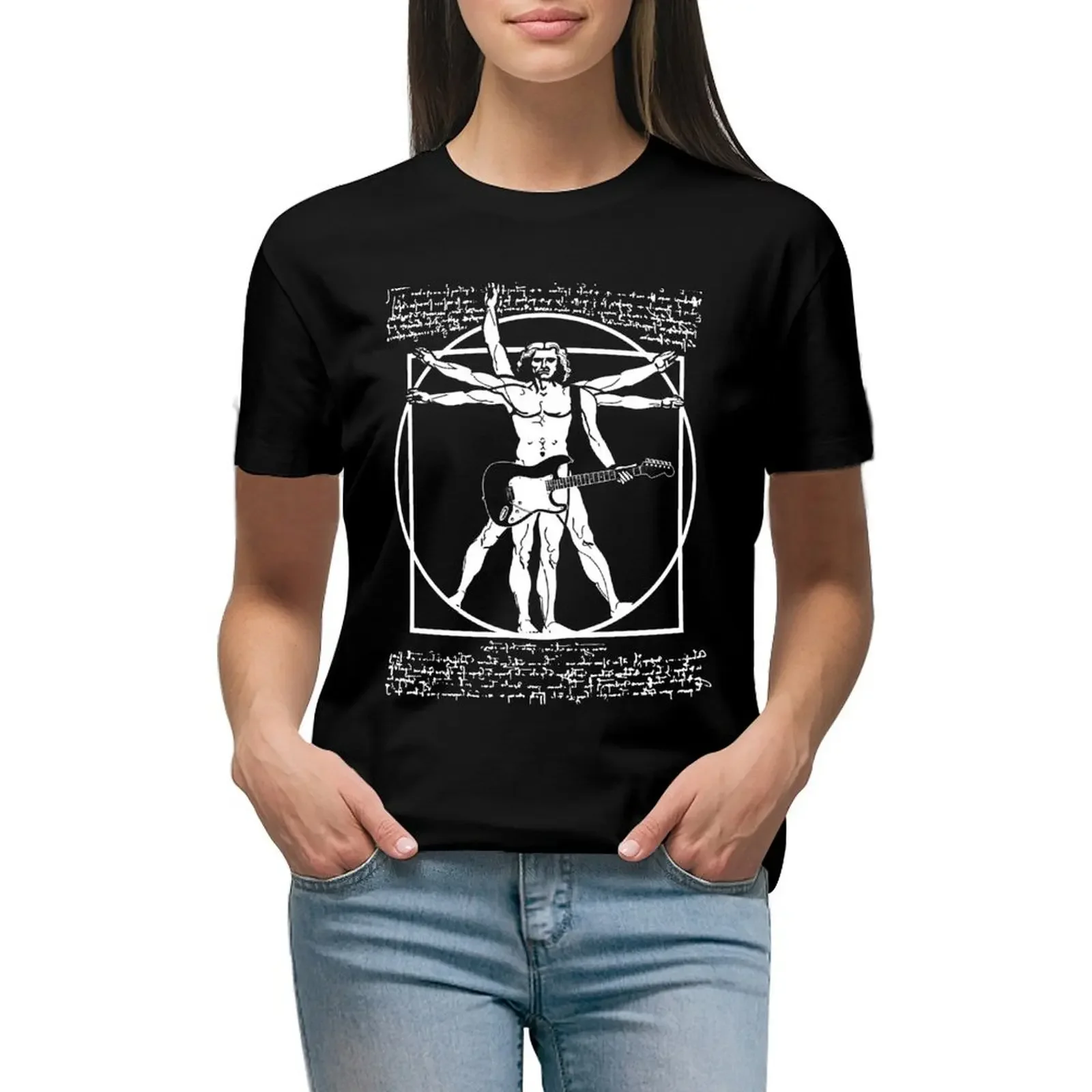 

VITRUVIAN MAN PLAYING THE GUITAR - DA VINCI GUITARIST - LEONARDO DA VINCI PARODY T-Shirt customs graphics tees tshirts woman