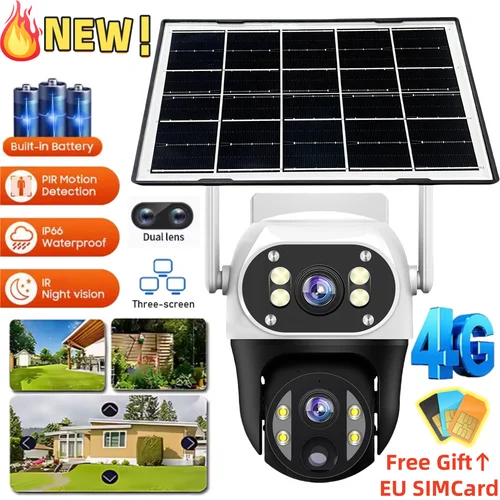 Solar 4K 8MP 4G con cámara de vigilancia SIM lente Dual 10X Zoom Digital detección humana automática V380 Pro seguridad exterior PTZ IP CCTV