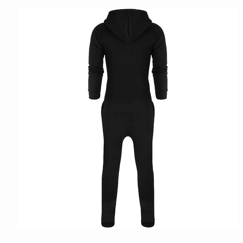 Men s Fleece Hooded Jumpsuits with Pockets Contrast Color Long Sleeve Zipper Up Overalls Sweatsuits