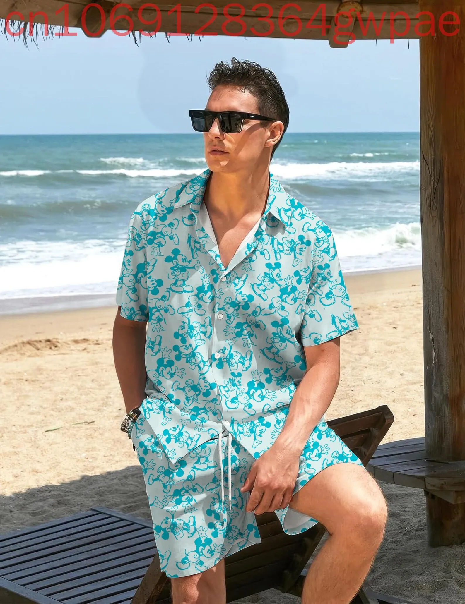 

Гавайская рубашка с Микки Диснеем и комплект пляжных шорт, мужская и женская летняя повседневная рубашка с короткими рукавами для отдыха, комплект с шортами