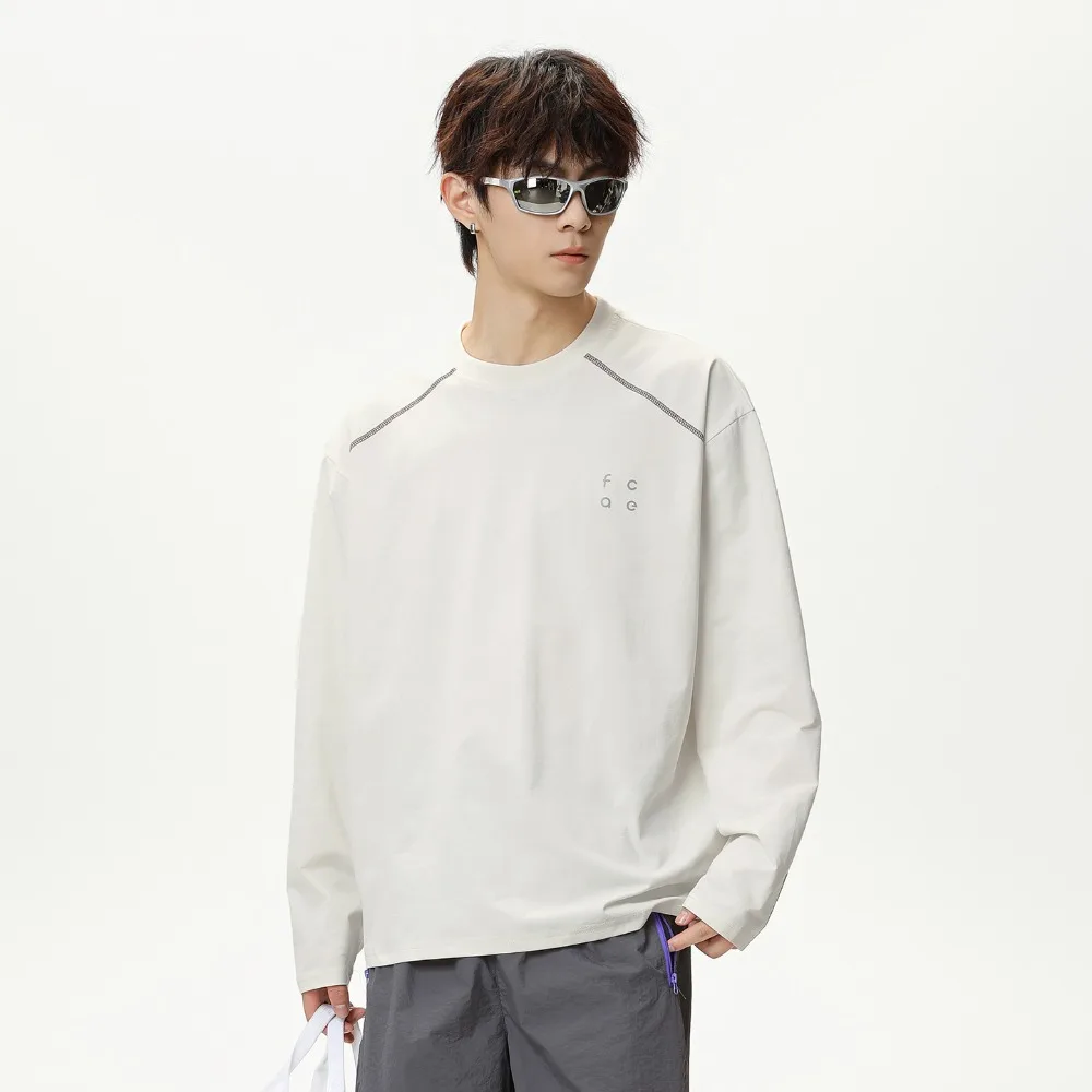 

Summer New 2025 Men's Color Block Long Sleeve Tee Sun Protection Breathable Embroidered Loose Fit Streetwear Casual Sports Top