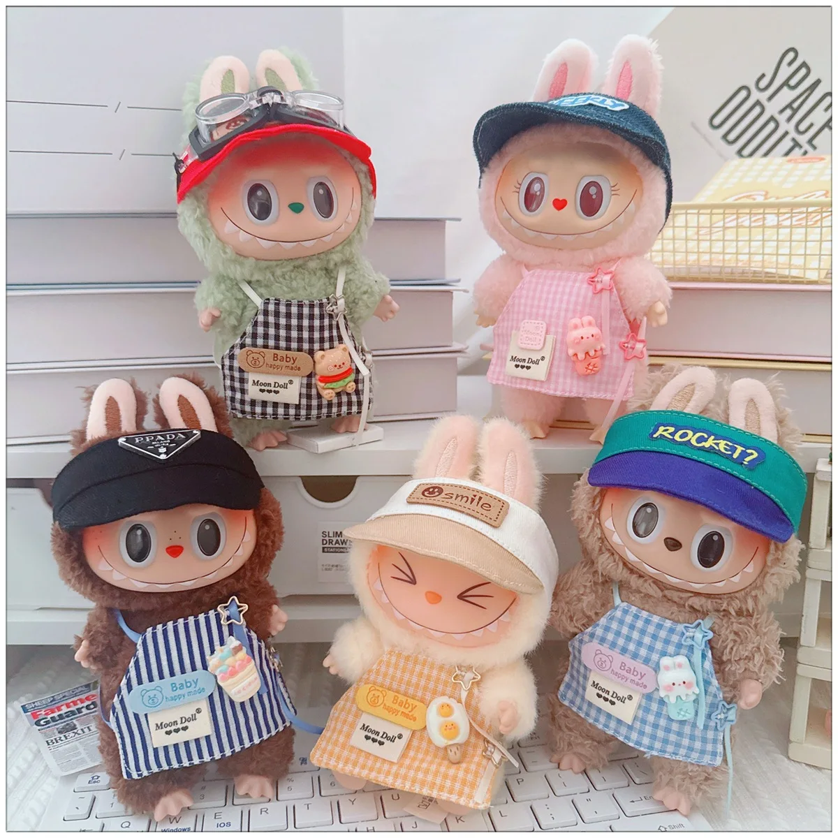 15/17cm Labubu Clothes Idol Doll Kawaii Hat Apron Set Labubu V1 V2 Plush Doll Clothing Accessories Fans Girls Collection Gifts