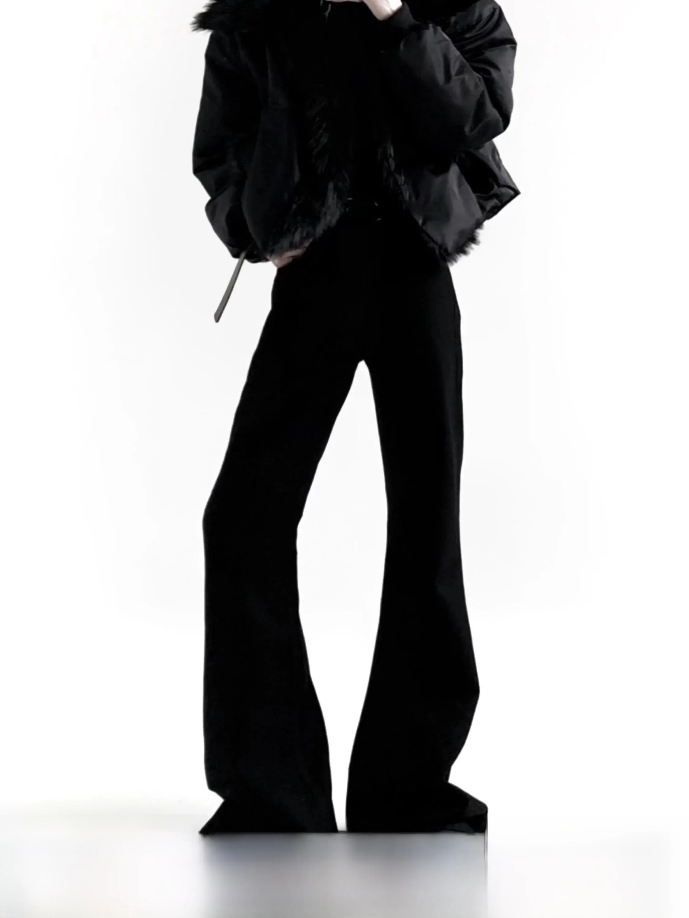 Classic Black Cleanfit Micro Flared Jeans Men's High Waist Stretch Denim Pants Long Floor-Length Draped Casual Wear