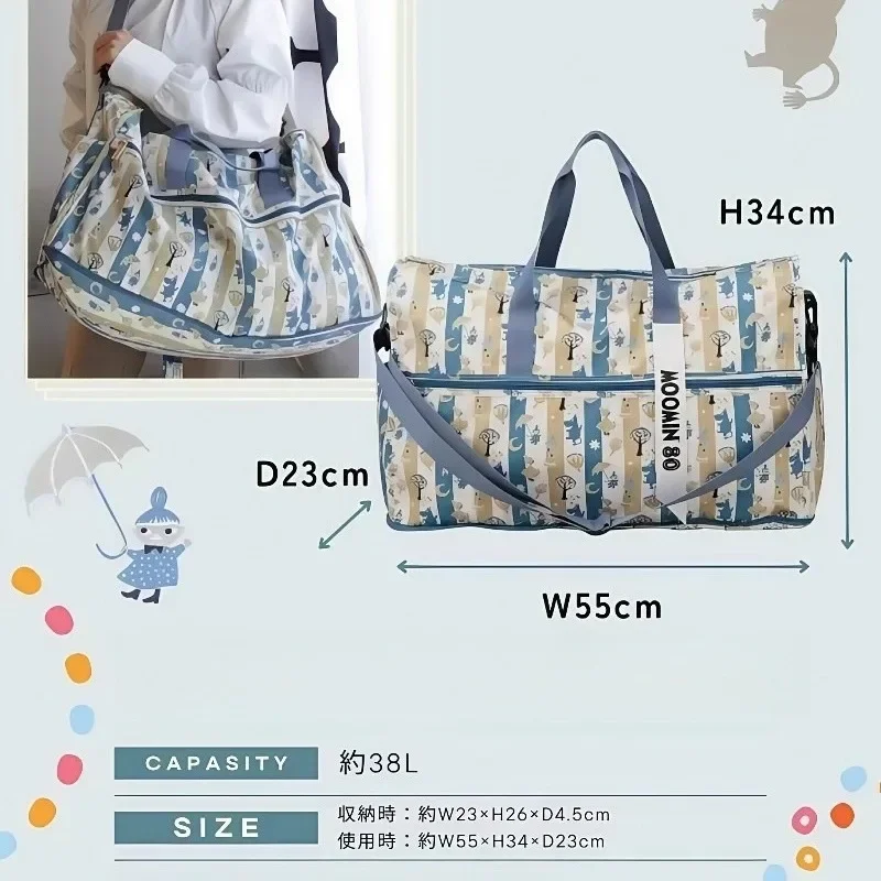 Cartoon M-Moomins Foldable Travel Duffel Bag Large Capacity Clothes Organizer Pouch Portable Handheld Crossbody Luggage Storage view 6