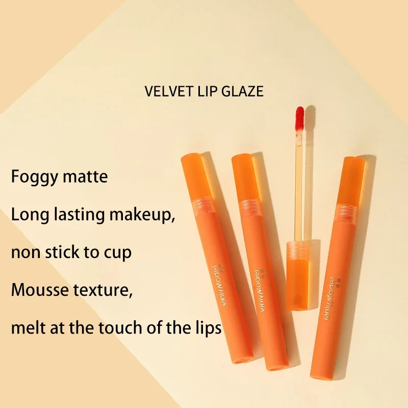 Lápiz labial naranja, esmalte de labios, musa de terciopelo mate, brillo de labios, zanahoria, Color brillante, duradero, no es fácil de decolorar, cosméticos de maquillaje de labios líquidos