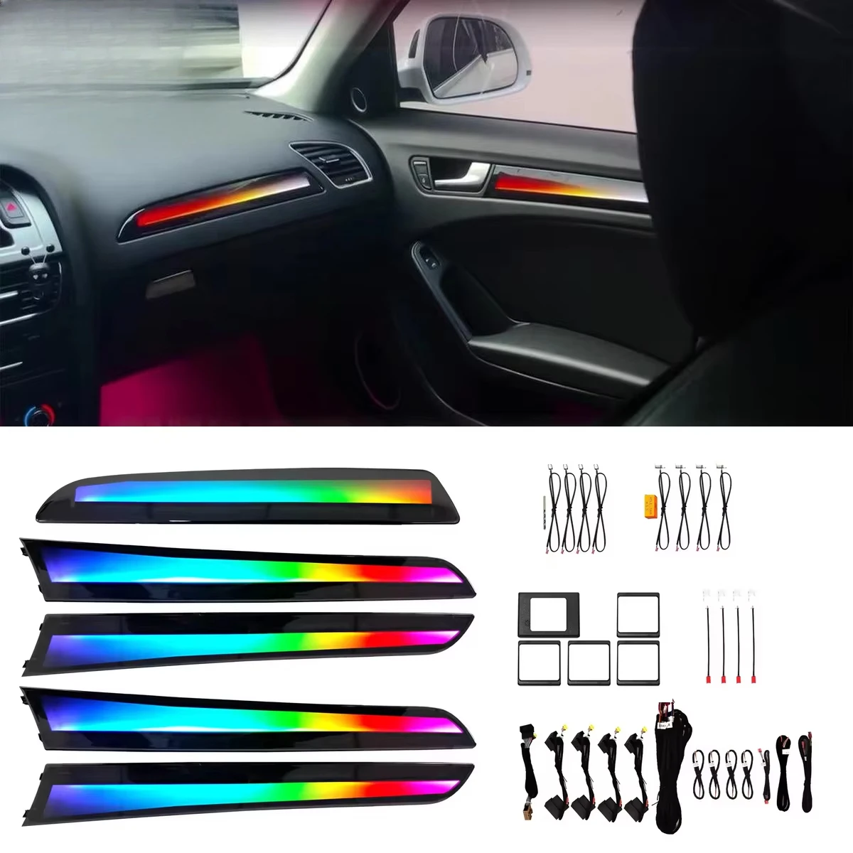 64 Color Dynamic Piano Key Screen Application Control Panel Kit for Audi A4 B8 Q5 2009-2016