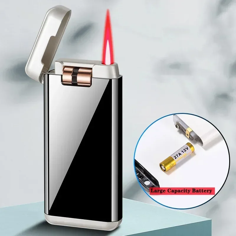 2025 Creative Touch Sensing Electric Butane Gas Lighter Outdoor Windproof Metal Turbo Jet Cycle Red Flame Torch Lighter Men Gift