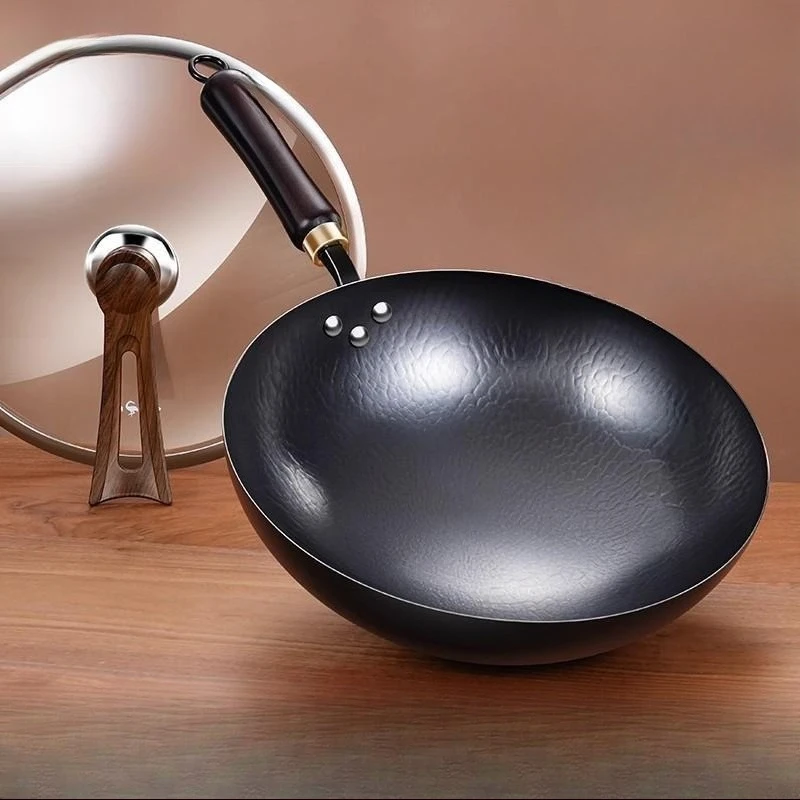 

Hand forged pure iron pan Old-fashioned round bottom iron pan Household wok Non-stick pan Uncoated