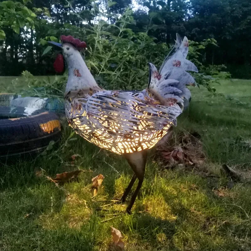 في الهواء الطلق مقاوم للماء الشمسية الديك أضواء الزخرفية البستنة تمثال اللوحة العتيقة متوهجة مشرق الحديد الحيوان ضوء الزخرفية