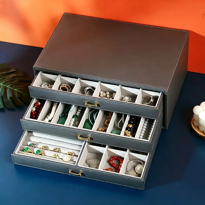 3 Layer Jewelry Storage Box Large Capacity Jewelry Organizer Boxes Desktop Ring Necklace Storage Case Women Earrings Cases