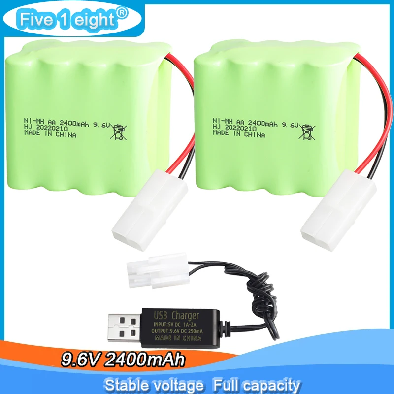 9.6V 2400mAh Ni-MH Battery Pack Rechargeable AA with Standard Tamiya Connector for HuanQi 781 728 RC 1:24 M1A2 Toy Tank drone