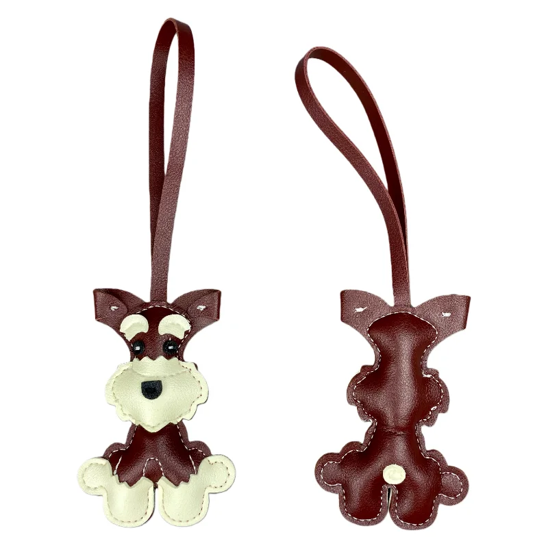 Schnauzer-Taschenanhänger aus PU-Leder für Hunde, 6 Farben erhältlich, niedlicher Haustier-förmiger Welpen-Schlüsselanhänger und Taschenzubehör – Detail 14