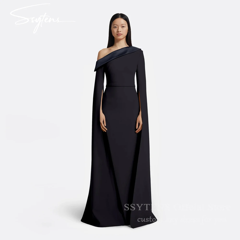 SSYTENS Modern Black Mermaid Evening Dresses One Shoulder Formal Occasion Prom Dresses For Wedding Crepe Customize Party Gowns
