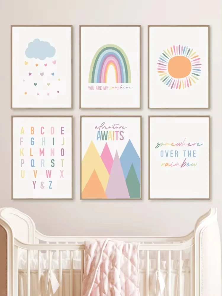 Boho ABC Rainbow Sun Clouds Ad - Baby Nursery Mirror ulasan dan harga