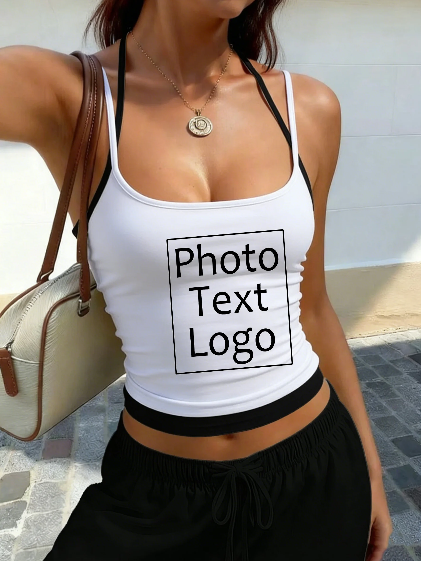 Womens Personalized Customized Youthful Tank Top Trendy Sexy Bestie Vest Casual Slim Suitable Tops Sleeveless Street Halter Tops