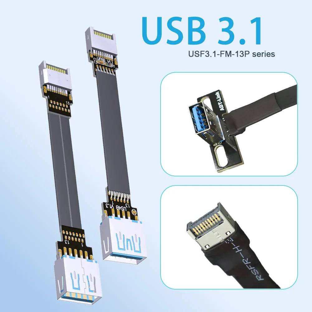 ADT USB 3.1 Type-A Female to Type-E Male Extension Cable Internal USB 3.1 Type E Flat Cable with Screw Holes for Motherboard 13P