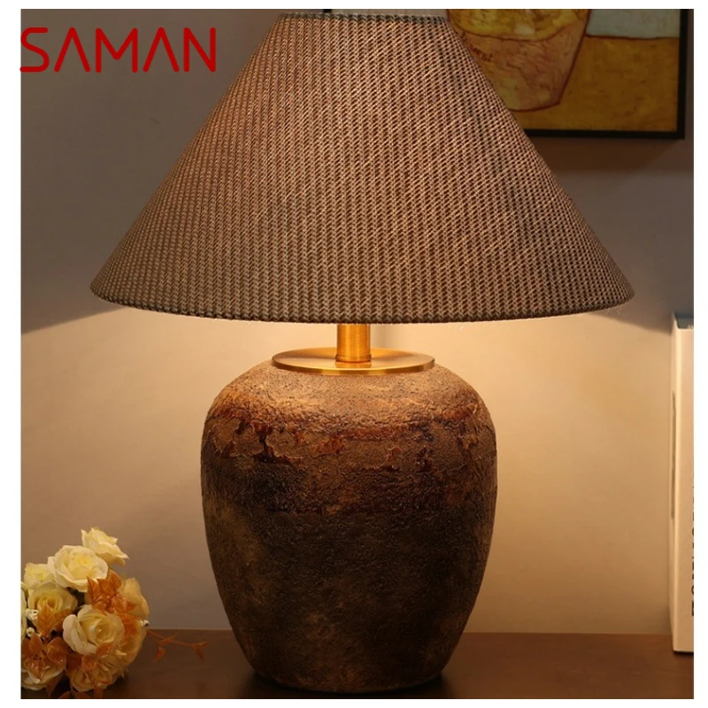 

SAMAN Nordic Ceramic Table Lamp Modern Art Living Room Bedroom Study Villa LED Originality Desk Light