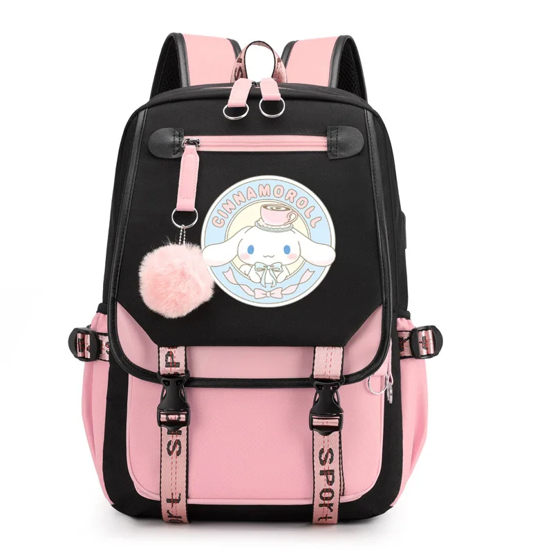 Cinnamoroll Backpack Multi Pocket Canvas Backpack Travel Rucksack Cute Casual Daypack School Bag for Women Student Teens Mochila