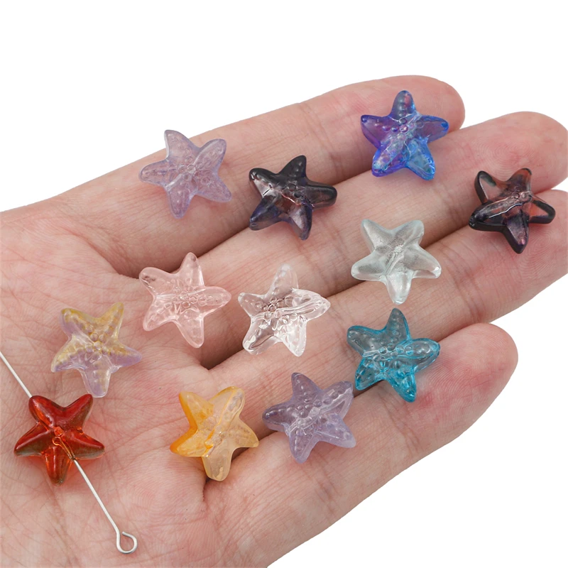 10Pcs 15x14mm Colorful Glass Starfish Beads Charm for Necklace Bracelet Earring Keychain DIY Jewelry Craft Making Accessories