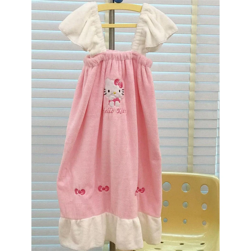 

Sanrioed Anime Hello Kittys Bathrobe Ins Girly Heart Kawaii Coral Velvet Absorbent Suspender Bath Skirt Home Bath Towel Gifts