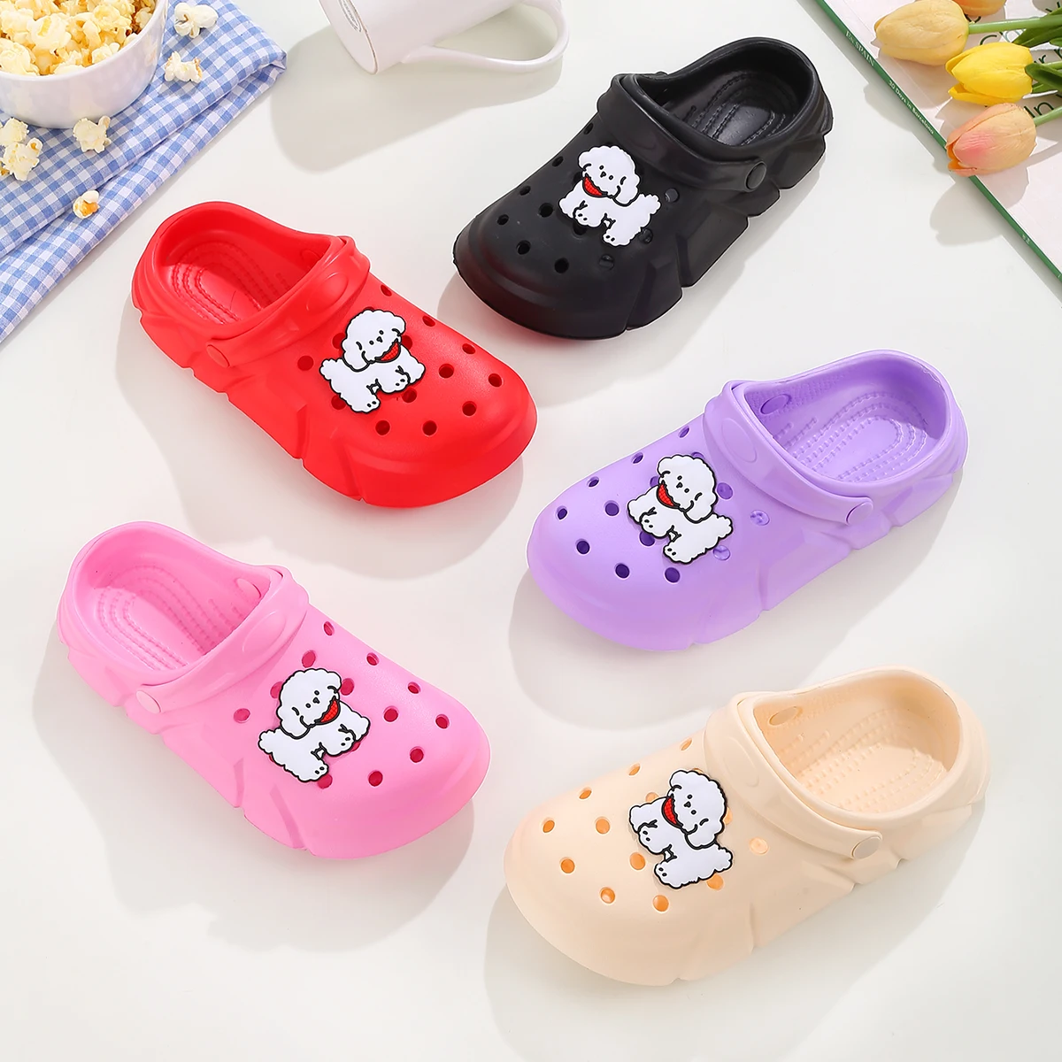 Girls Trendy EVA Garden Clogs - Breathable Non-Slip Slip-On Sandals with Pet Design, No Lining Garden Shoes, Beach Slides