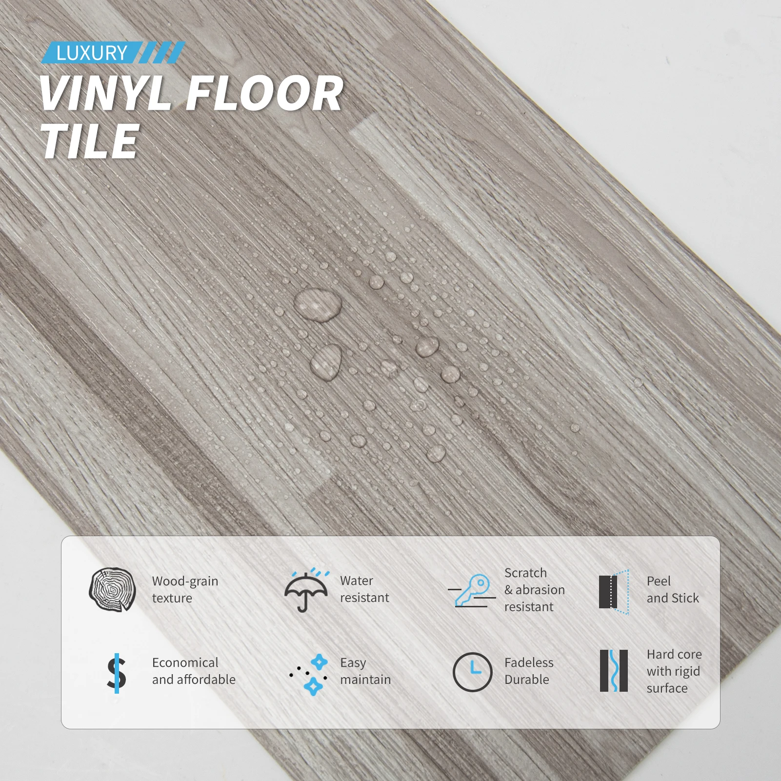 Art3d بلاط أرضيات من ألواح الخشب الفينيل قابل للتقشير واللصق - 36 عبوة، 54 مربع. قدم، رمادي مغبر - قلب صلب، سهل التركيب بنفسك #3