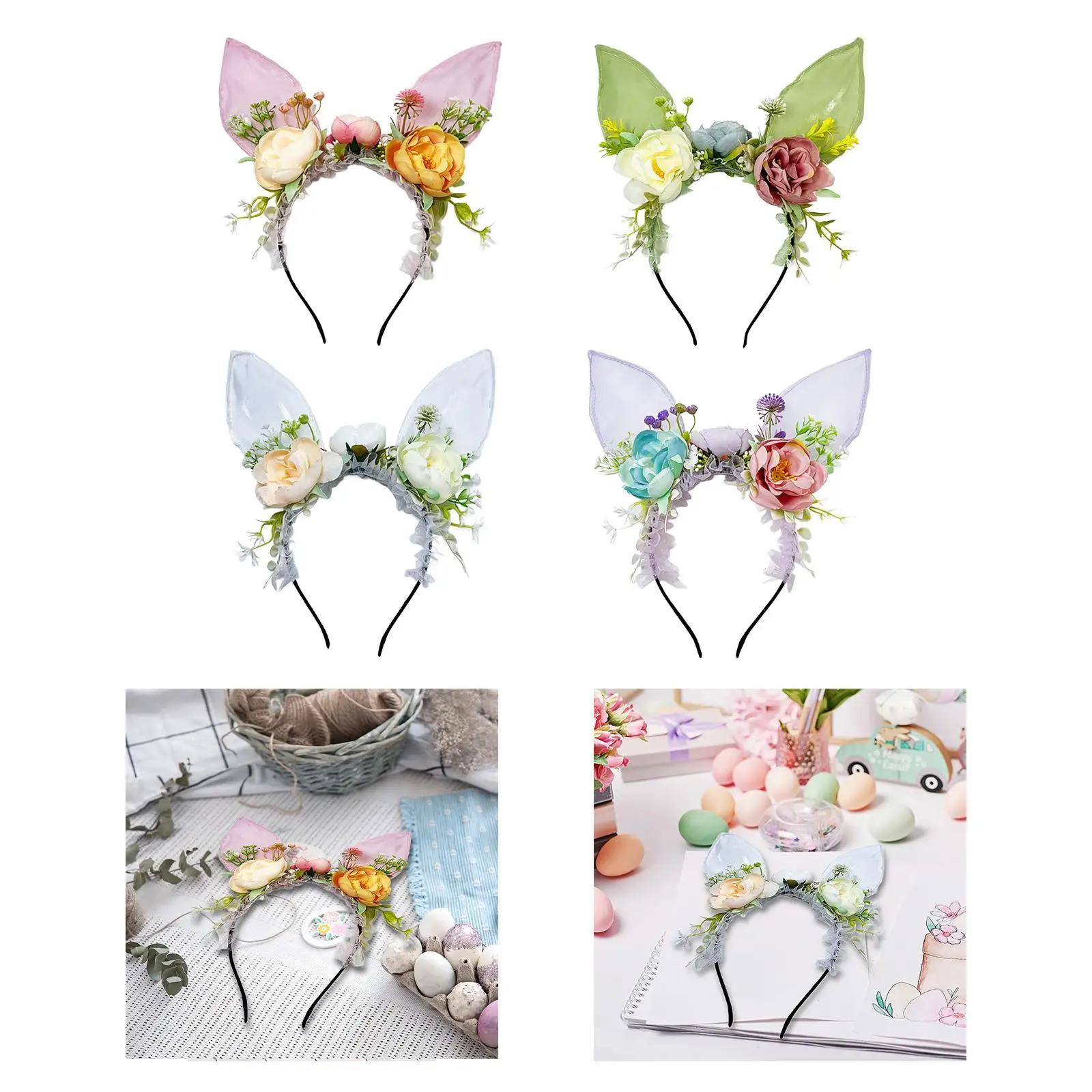 Easter Bunny Ears Headband Flower Hairband Cute Dress up Costume Accessory for Christmas Wedding Halloween Carnival Party Favors