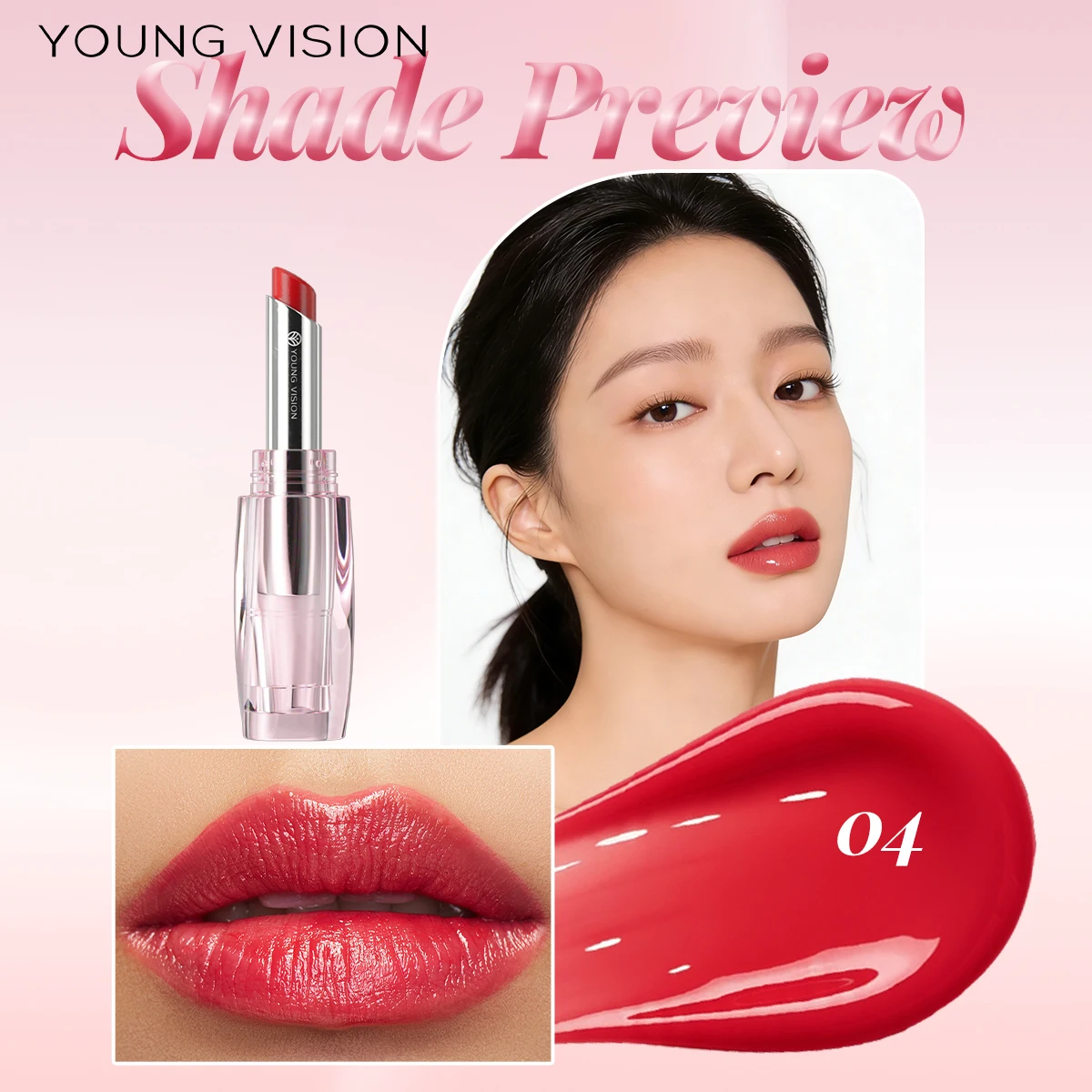 6-kleuren kristal glanzende lippenstift - hydraterende getinte lippenbalsem, glans, transparante buis, langdurige hydratatie,