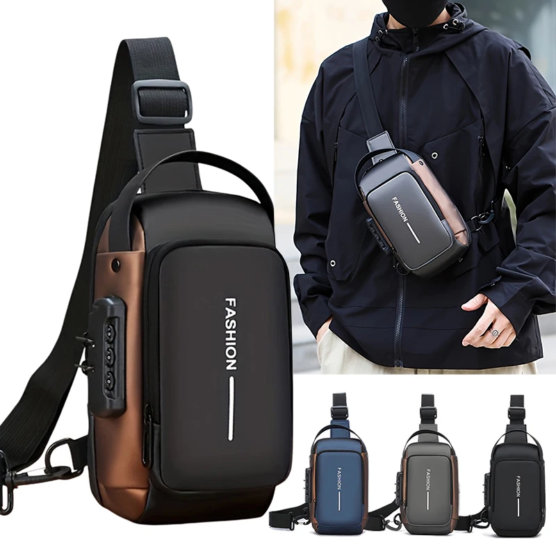 Sportliche Herren-Brusttasche mit Diebstahlsicherung und Passwortschloss, Motorrad-Handytasche für Pendeln und Outdoor-Sport