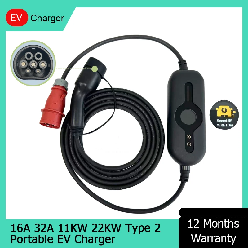 

Portable EV Charger Box 11KW 22KW 16A 32A 450V AC Quick Installation Easy Touch Switch Type 2 GBT 6ma DC Leakage Protection