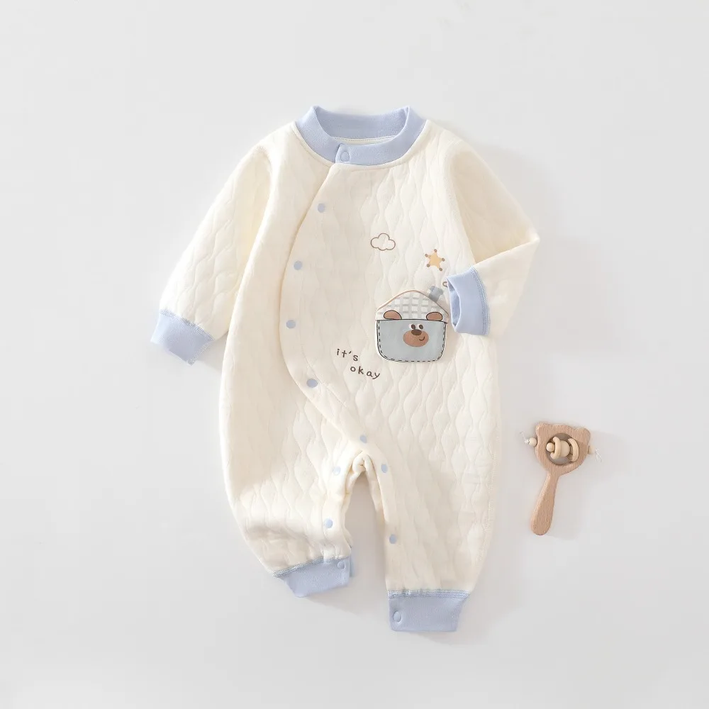 0-18M Cute Autumn Newborn Jumpsuit Cartoon Animal Pattern Baby Jumpsuit Thick and Warm Winter Baby Underwear