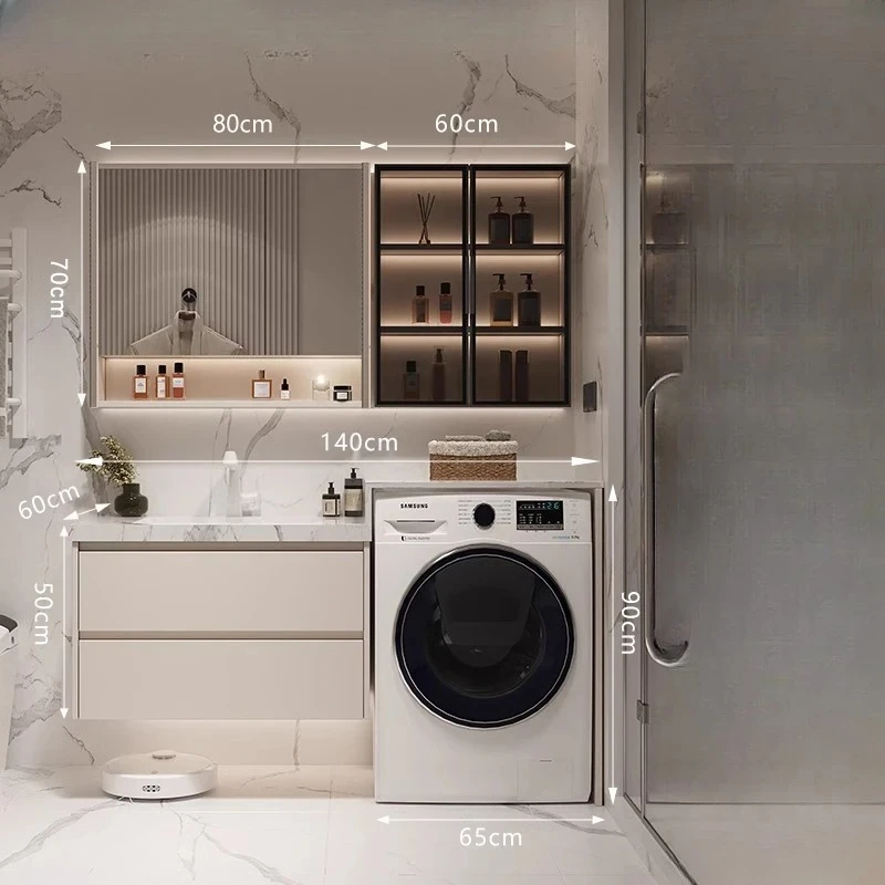 

simple balcony washing machine integrated cabinet combination rock slab bathroom cabinet toilet washstand