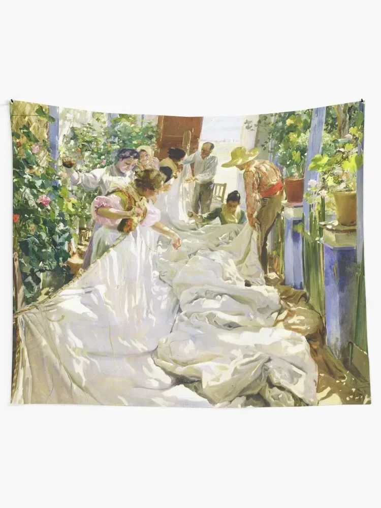 Joaquin Sorolla y Bastida - Sewing the sail 1896 Tapestry Nordic Home Decor Custom Mushroom Tapestry