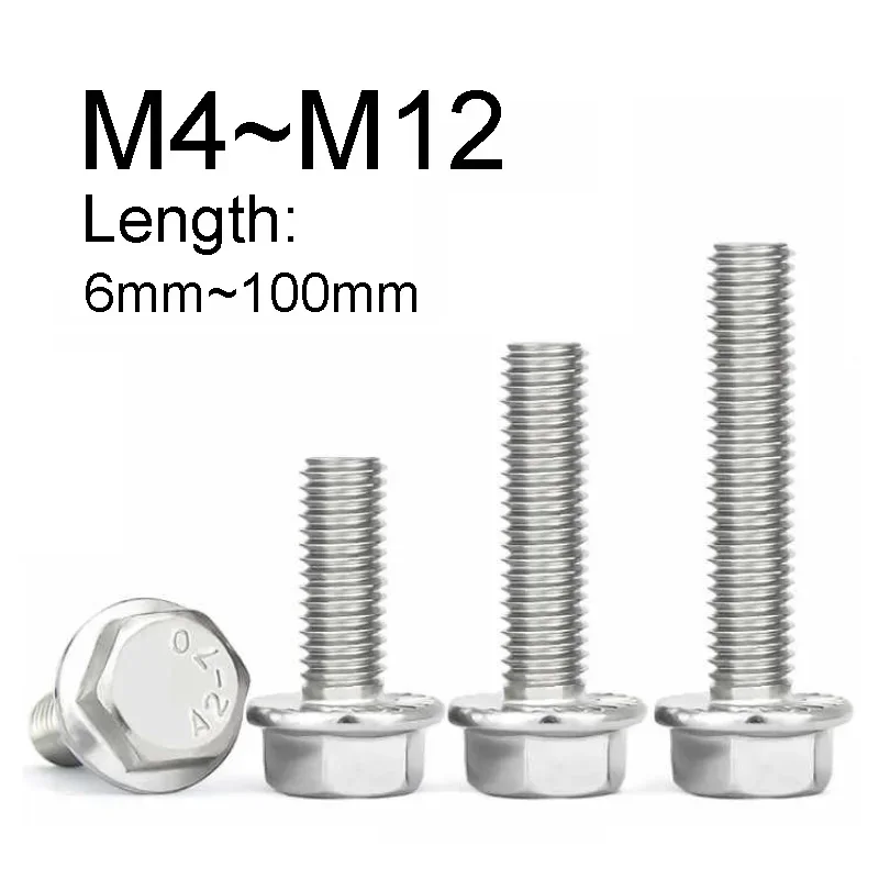 1 ~ 20 шт. фланцевые болты с шестигранной головкой 304 сталь без дождя M4 M5 M6 M8 M10 M12