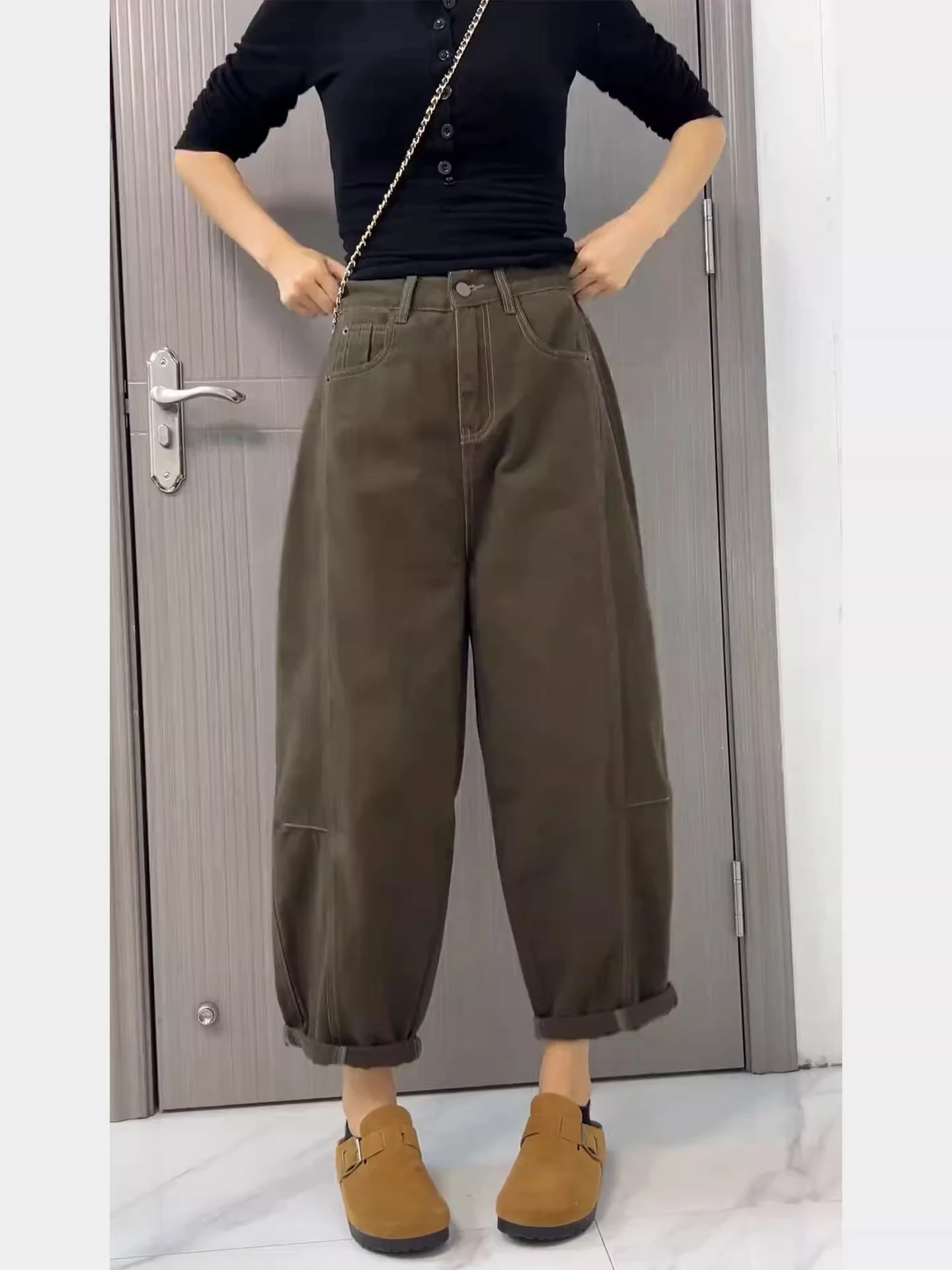 

Джинсы женские с высокой талией, широкие штанины, свободный крой, повседневные, из хлопкового денима, осенняя мода, большие размеры, Ropa De Mujer