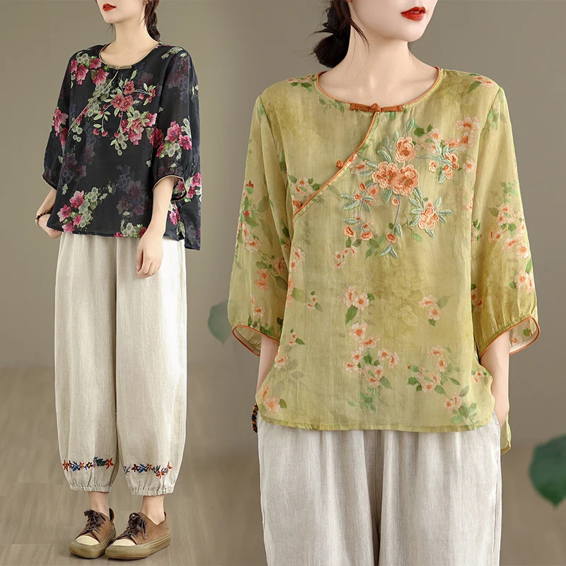 

Европейский стиль: комплект из хлопково-льняного топа и повседневных брюк для женщин больших размеров, винтажный наряд с пуговицами, весна-лето