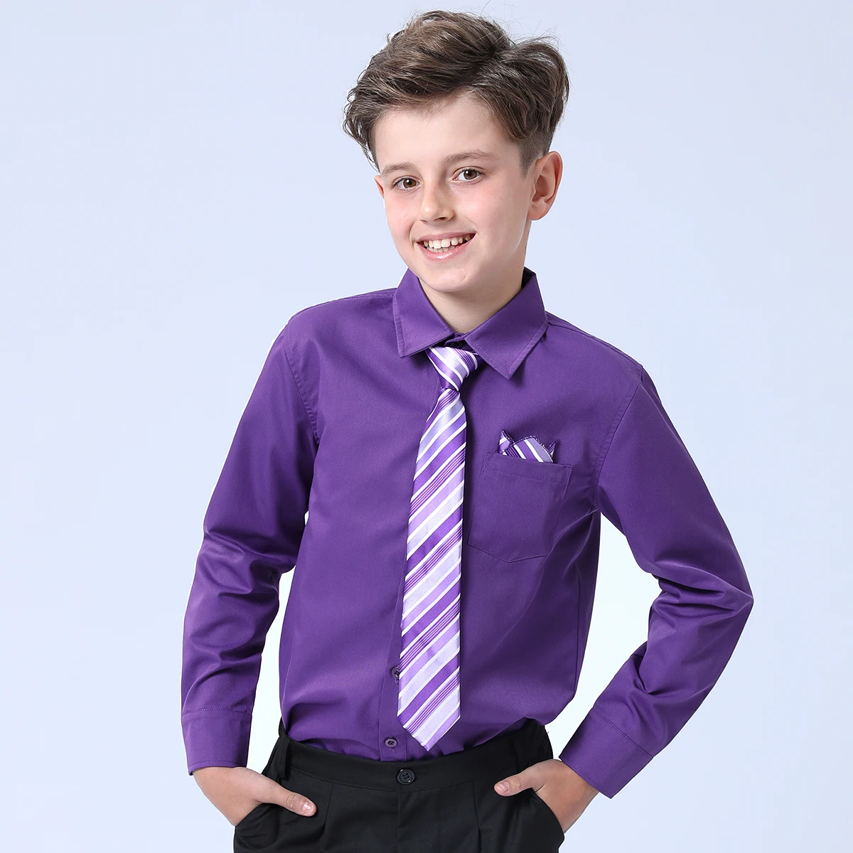 Boys Oxford Shirts Kids Purple School Uniform Mardi Gras Easter Halloween Holiday Button Down Perform New Year Dress Clothes