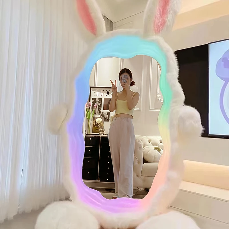 

Волнистые светодиодные зеркальные светильники для девочек, современные милые большие стеклянные украшения, зеркальная рамка, туалетные украшения для всего тела, украшения для гостиной