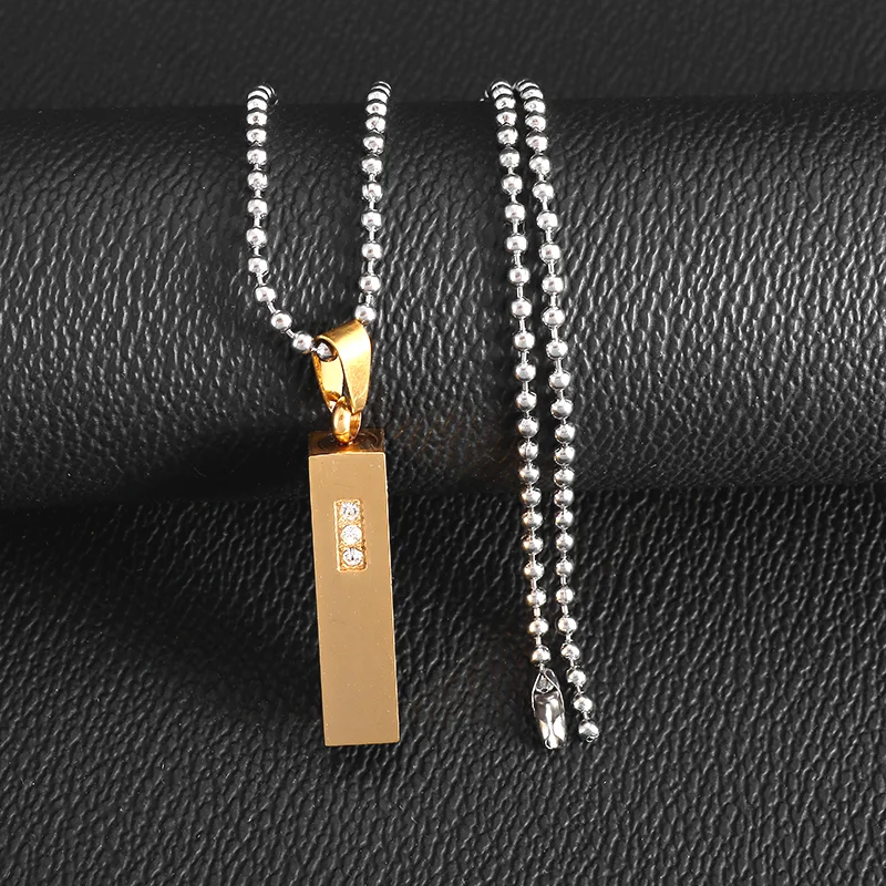 Simple Trendy Wish Strip Name Bar Pendant Necklace for Men and Women Rectangular Rod Stainless Steel Pendant Inlaid with Zircon