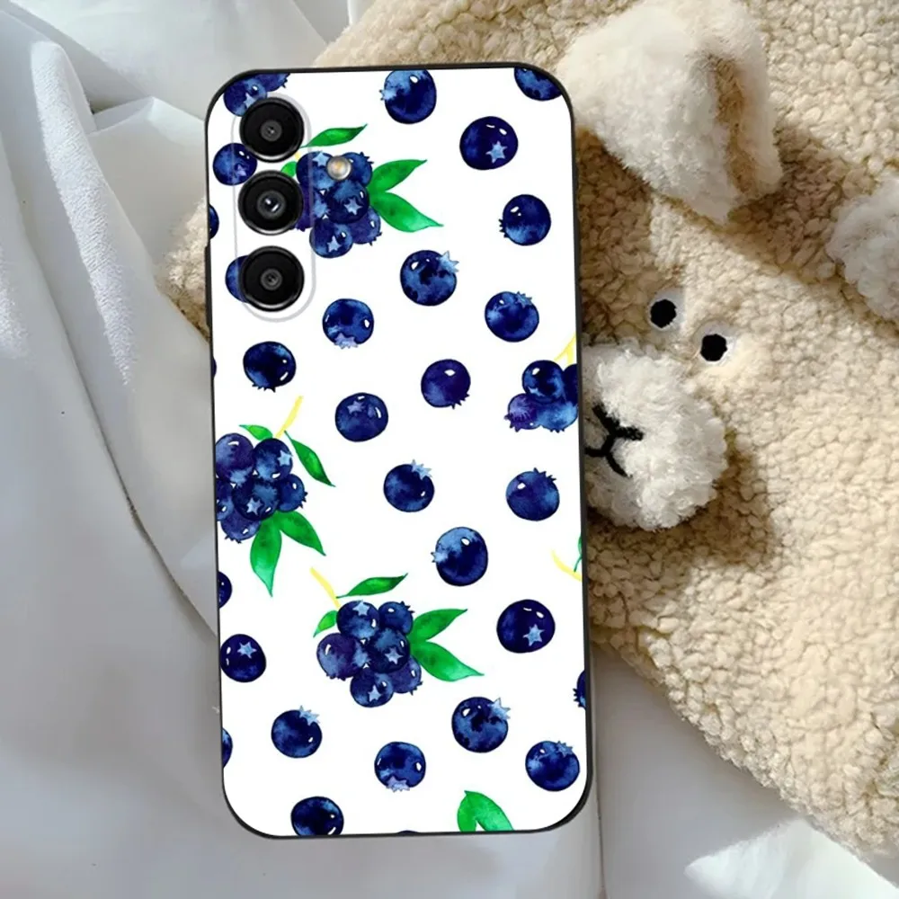 Fruit Blueberries Phone Case For Samsung S24,23,22,30,21,10,9,Ultra,Plus,Lite,FE,5G Black Soft Case