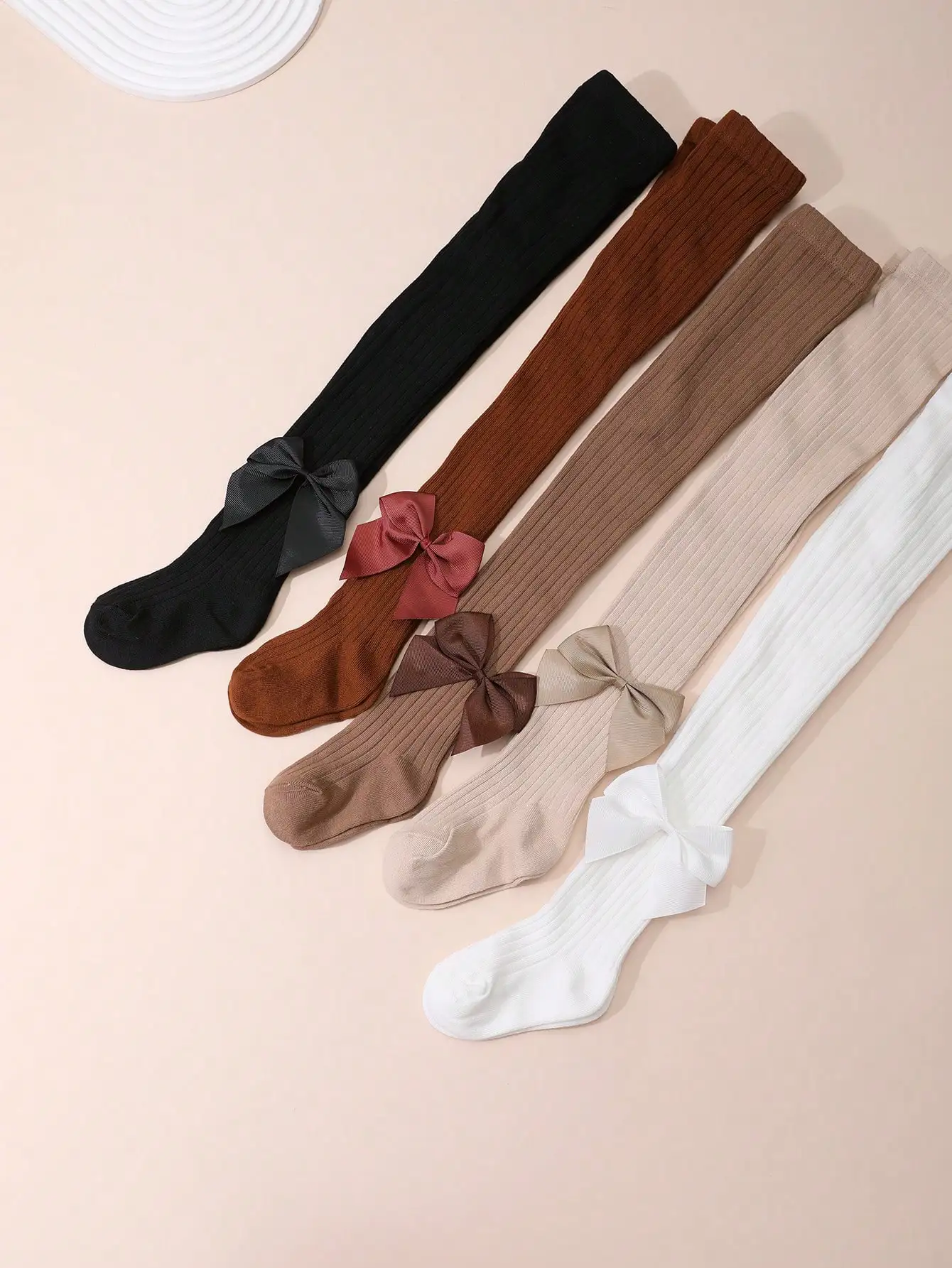 5Pcs Children's Bow Ribbed Tights 0-12Y Anti-Scratch Elastic Nylon Pantyhose Girls All Season Comfortable Casual Leggings view 5