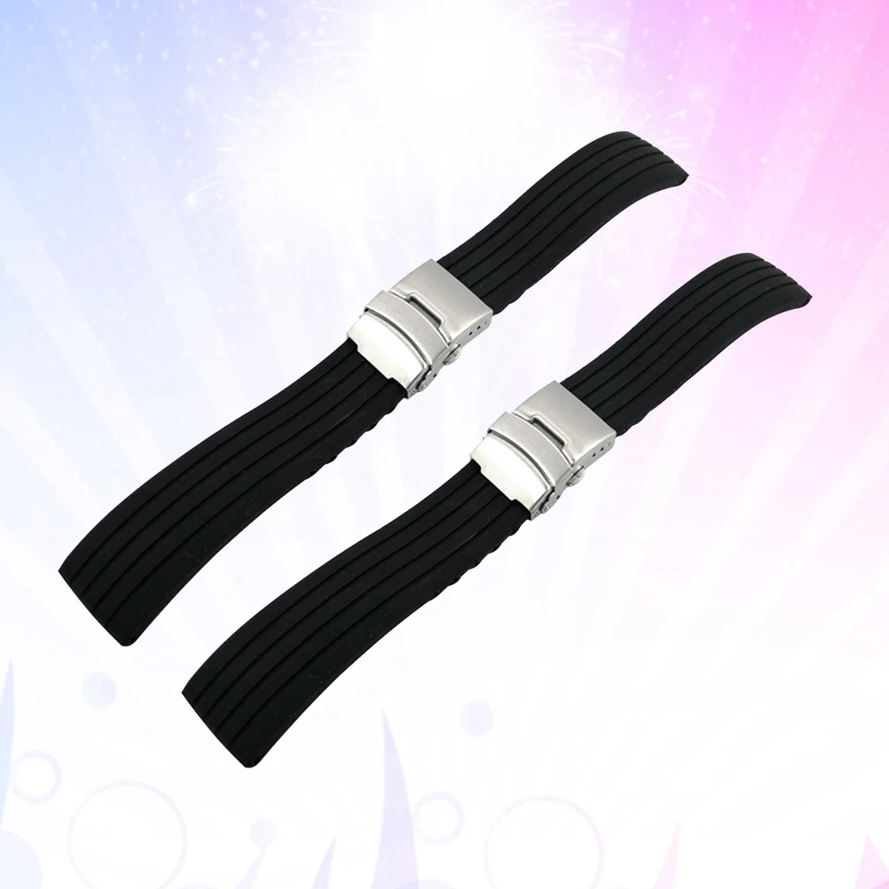 

2 Pcs Watch Band Waterproof Belt Foldable Vertical Stripes Black